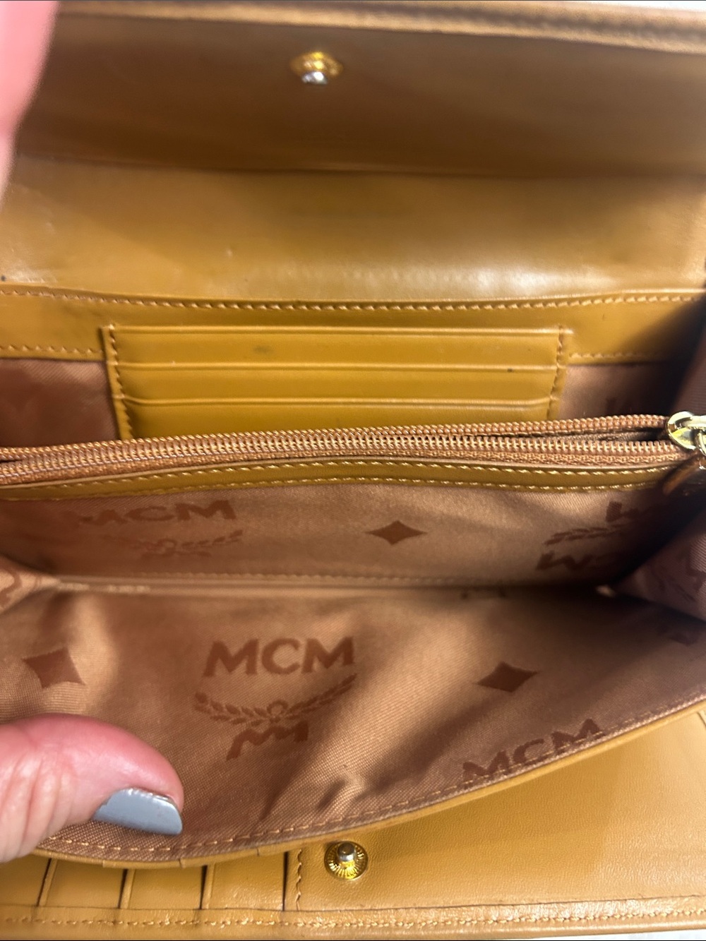 MCM pink, black, white stripes with brown monogrammed long trifold wallet - Picture 16 of 17